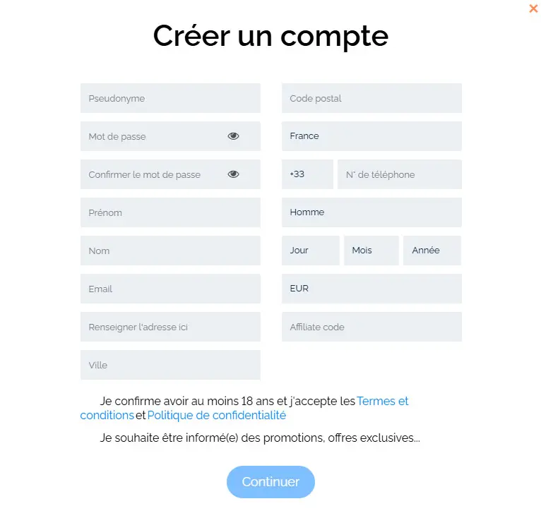 Proceso de registro BETRIOT CASINO